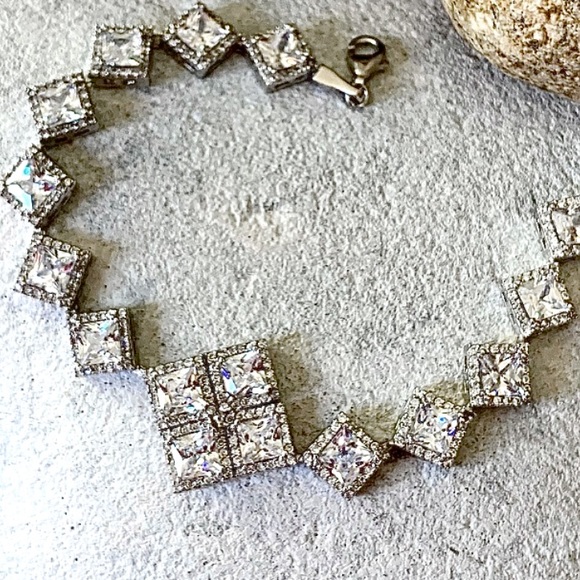 Sparkling Princess Cut Sterling Bracelet - Picture 3 of 10